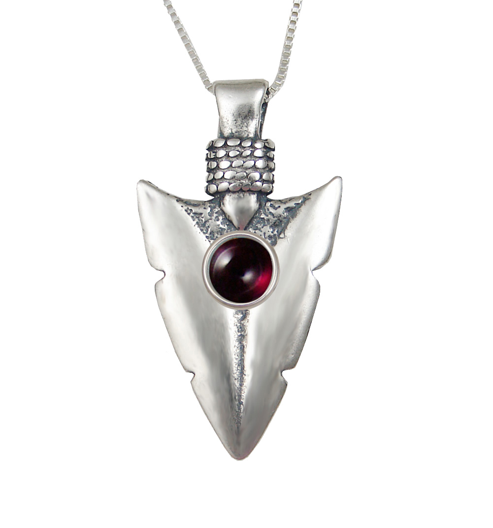 Sterling Silver Arrowhead of the Ancients Pendant With Garnet